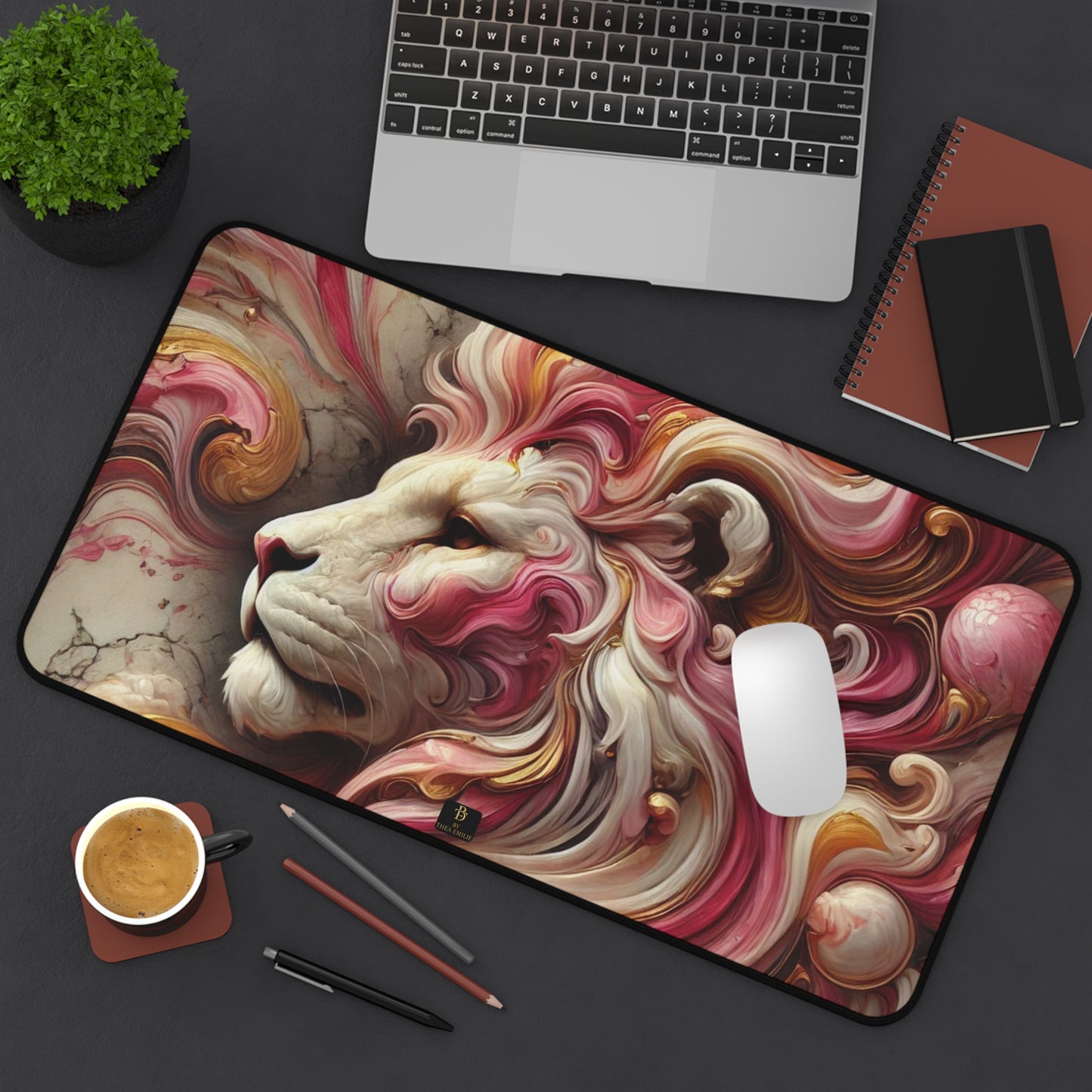 Artistic Lion Desk Mat – Luxury Marble Mouse Pad with Flowing Mane Design in 3 Sizes