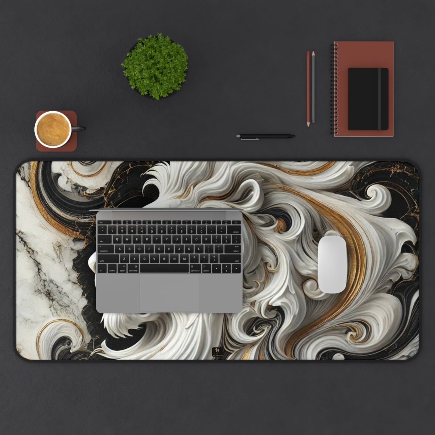 Marble Lion Desk Pad – Luxury Gold & Black Mouse Mat in 3 Sizes